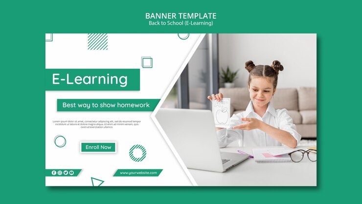 PSD gratuito plantilla de banner horizontal de e-learning con foto