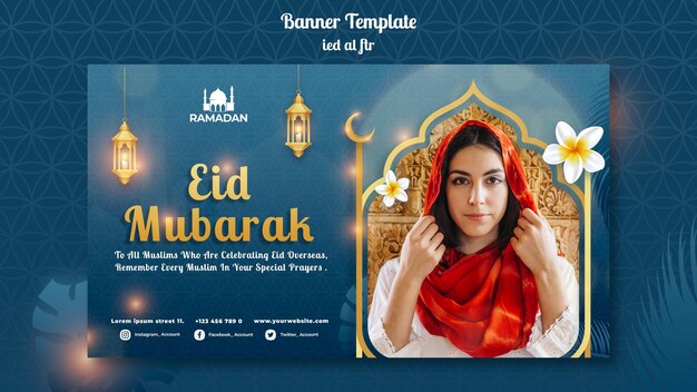 Plantilla de banner horizontal eid al-fitr