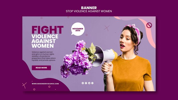 Plantilla de banner horizontal de eliminación de la violencia contra la mujer con foto