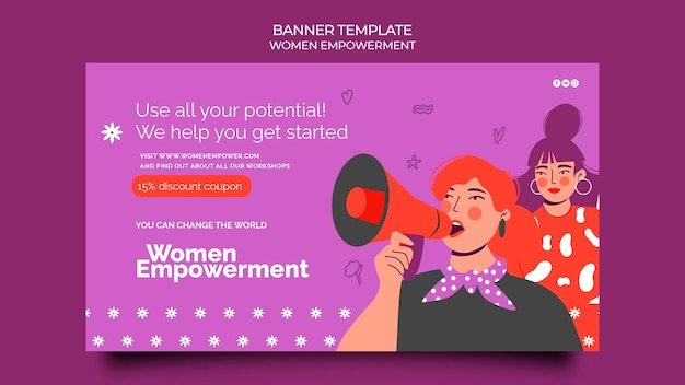 PSD gratuito plantilla de banner horizontal para el empoderamiento de las mujeres.