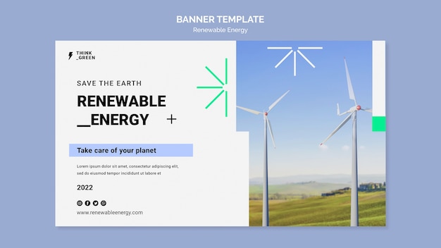 Plantilla de banner horizontal de energía renovable y sostenible