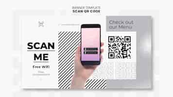 PSD gratuito plantilla de banner horizontal para escaneo de código qr con teléfono inteligente