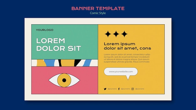 PSD gratuito plantilla de banner horizontal en estilo cómic