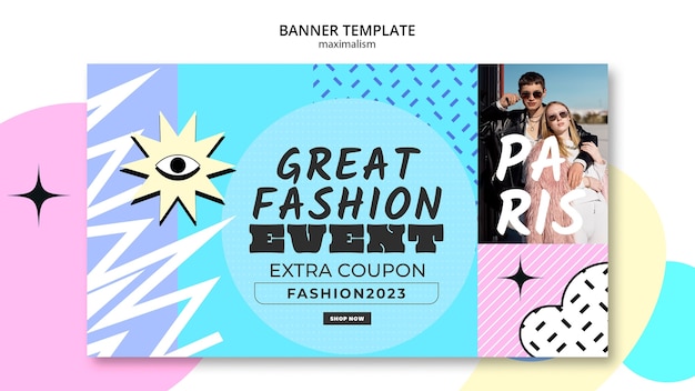 PSD gratuito plantilla de banner horizontal en estilo maximalismo