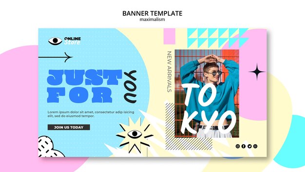 Plantilla de banner horizontal en estilo maximalismo