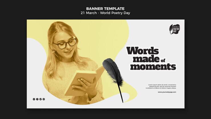 PSD gratuito plantilla de banner horizontal del evento del día mundial de la poesía con foto