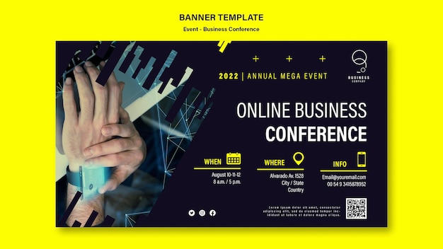 Plantilla de banner horizontal para evento de negocios profesional