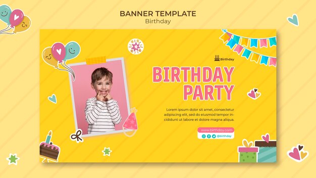 Plantilla de banner horizontal de feliz cumpleaños