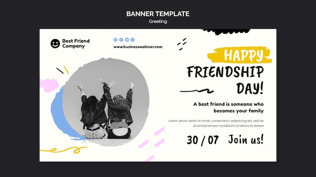 PSD gratuito plantilla de banner horizontal de feliz día de la amistad