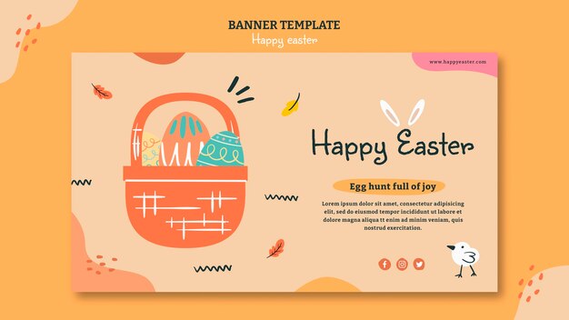 Plantilla de banner horizontal de feliz día de pascua