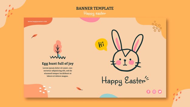 Plantilla de banner horizontal de feliz día de pascua