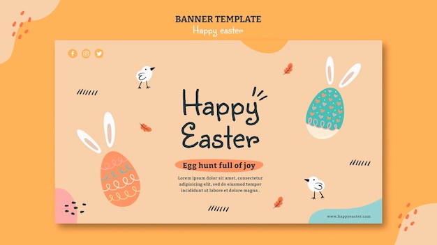 Plantilla de banner horizontal de feliz día de pascua