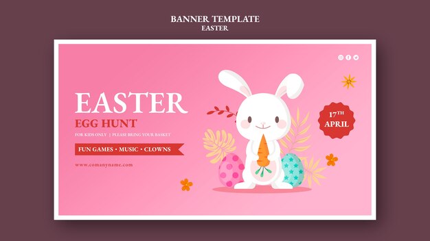 Plantilla de banner horizontal de feliz día de pascua