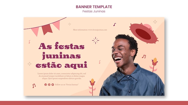 Plantilla de banner horizontal de festas juninas con persona emocionada