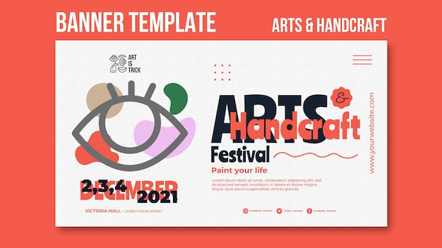 Plantilla de banner horizontal para festival de artes y oficios.