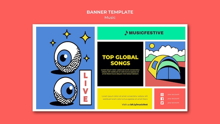 PSD gratuito plantilla de banner horizontal de festival de música