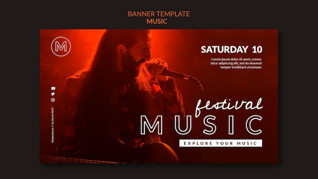 PSD gratuito plantilla de banner horizontal de festival de música