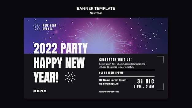 Plantilla de banner horizontal de fiesta de año nuevo festivo