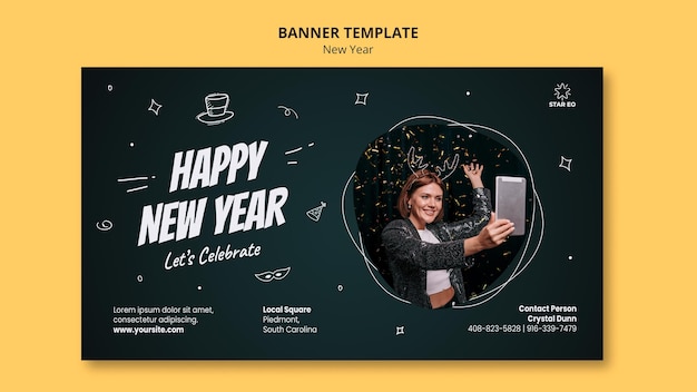 PSD gratuito plantilla de banner horizontal para fiesta de año nuevo