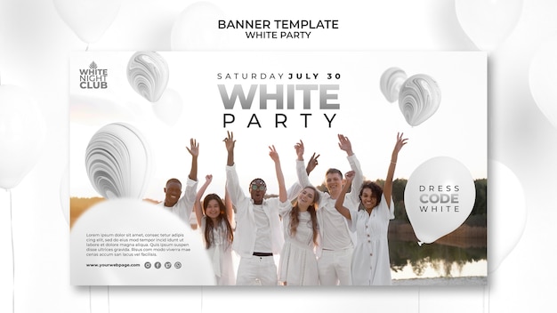 PSD gratuito plantilla de banner horizontal de fiesta blanca con globos