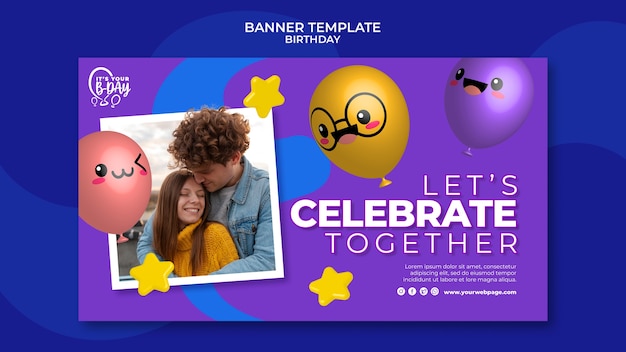 PSD gratuito plantilla de banner horizontal para fiesta de cumpleaños con globos divertidos