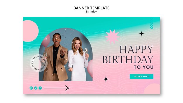 Plantilla de banner horizontal de fiesta de cumpleaños