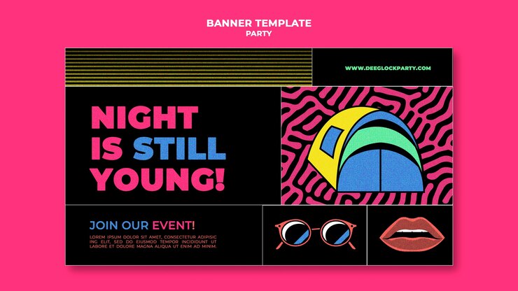 PSD gratuito plantilla de banner horizontal de fiesta nocturna en estilo retro
