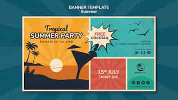 PSD gratuito plantilla de banner horizontal para fiesta en la playa tropical