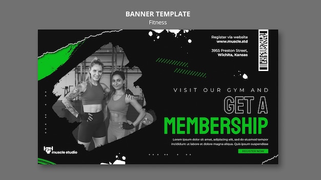 Plantilla de banner horizontal de fitness y salud