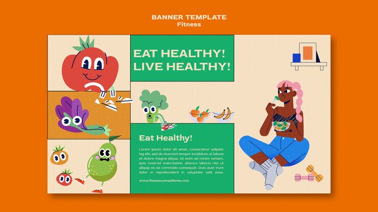 PSD gratuito plantilla de banner horizontal de fitness y salud