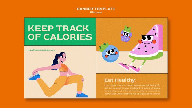 Plantilla de banner horizontal de fitness y salud