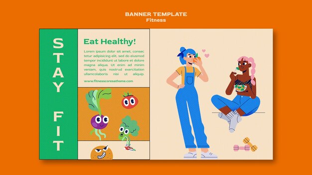 Plantilla de banner horizontal de fitness y salud