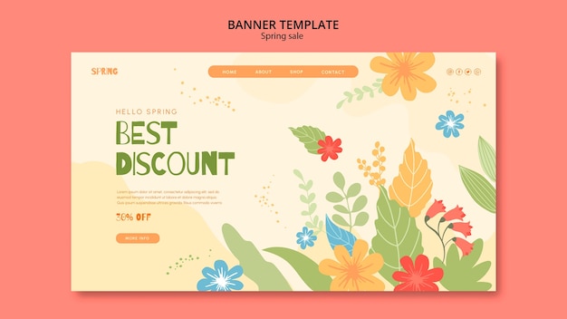 Plantilla de banner horizontal floral de venta de primavera