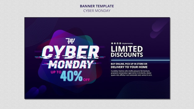 PSD gratuito plantilla de banner horizontal futurista de cyber monday