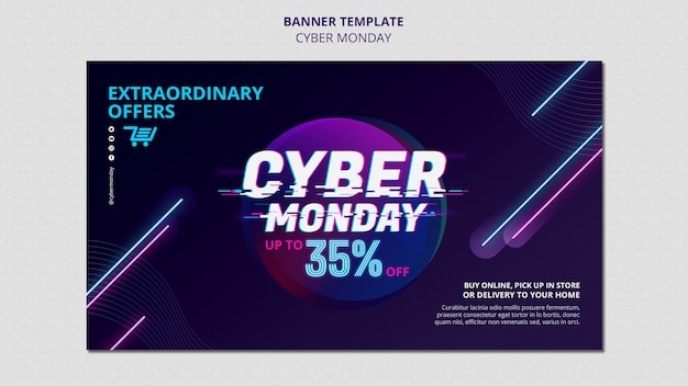 PSD gratuito plantilla de banner horizontal futurista de cyber monday