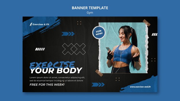 Plantilla de banner horizontal para gimnasio con atleta femenina