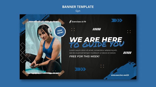 Plantilla de banner horizontal para gimnasio con atleta femenina