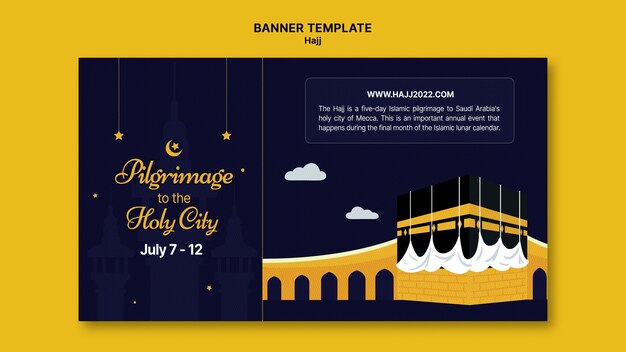 Plantilla de banner horizontal hajj con la meca