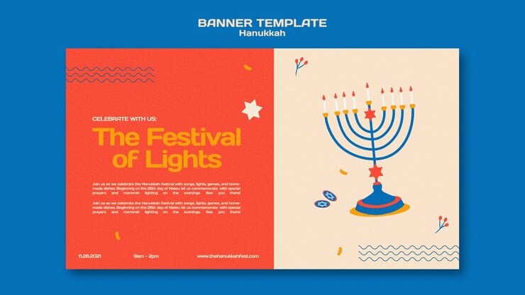 PSD gratuito plantilla de banner horizontal ilustrado de hanukkah