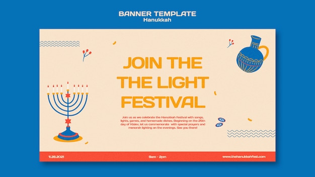 Plantilla de banner horizontal ilustrado de hanukkah