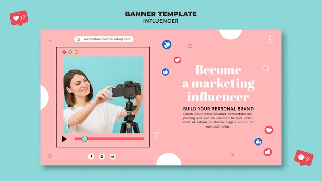 PSD gratuito plantilla de banner horizontal de influencers