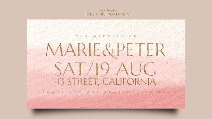 PSD gratuito plantilla de banner horizontal de invitación de oro rosa