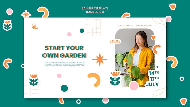 PSD gratuito plantilla de banner horizontal de jardinería de diseño plano