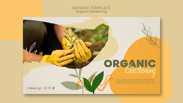 PSD gratuito plantilla de banner horizontal de jardinería orgánica