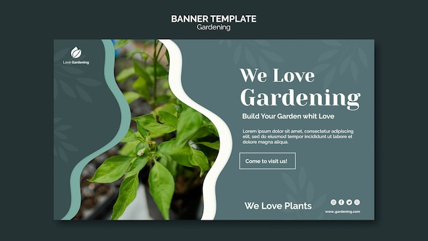 Plantilla de banner horizontal para jardinería.