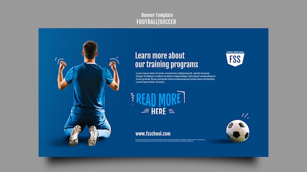 PSD gratuito plantilla de banner horizontal de juego de fútbol degradado