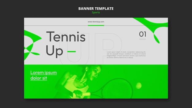 PSD gratuito plantilla de banner horizontal de juego de tenis con estilo verde neón