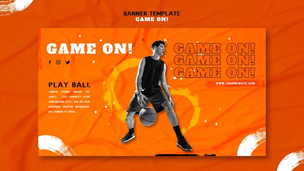 Plantilla de banner horizontal para jugar baloncesto