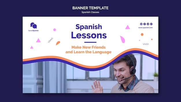 PSD gratuito plantilla de banner horizontal de lecciones de español