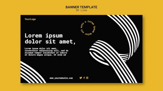 Plantilla de banner horizontal con líneas tridimensionales.